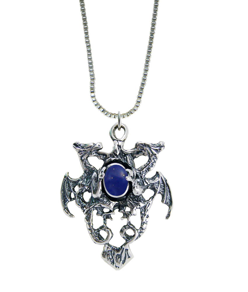Sterling Silver Dragon Crest Pendant With Lapis Lazuli